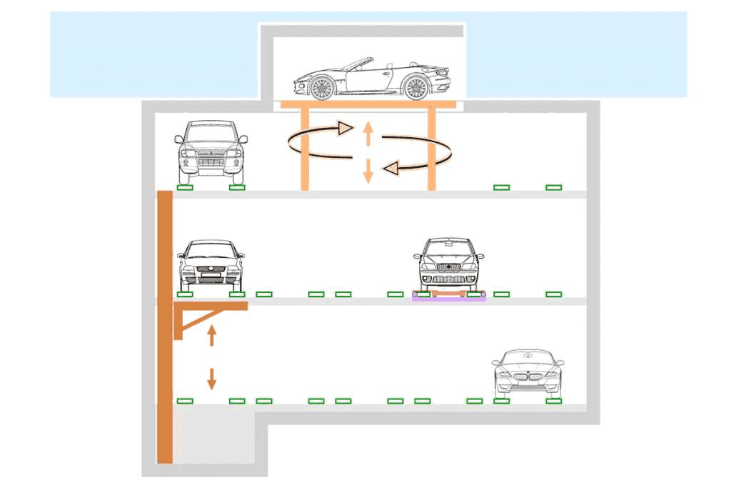 Front-view technical drawing Lift Park T - Hanging Shuttle