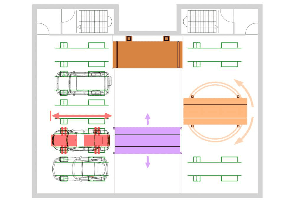 Top-view technical drawing Lift Park T - Hanging Shuttle