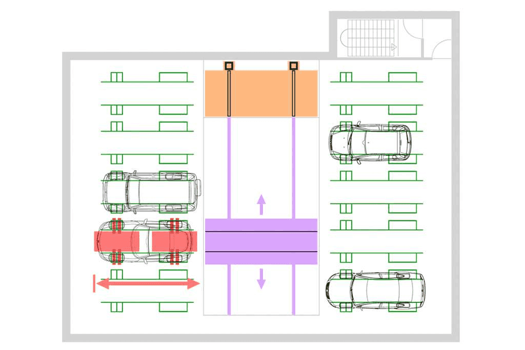 Top view technical drawing Lift Park T - Shuttle on Slab